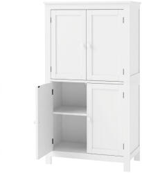 HomCom Dulap de Depozitare pentru Baie cu 4 Uși, Rafturi Reglabile, 60x30x110 cm, Alb | Aosom Romania (834-964V00WT)