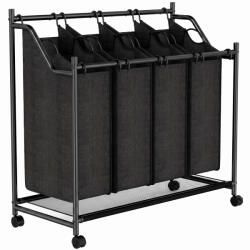 HOMCOM Coș de Rufe din Oțel, 108 L, cu 4 Saci din Poliester, Negru | Aosom Romania (850-388V00BK)