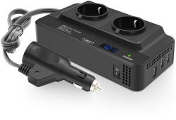 Techstar Invertor de Putere Sinusoidal Techstar®, 200W~400W, 12V la 220V - 2 Prize AC EU, 2 Porturi USB QC și 1 USB-C, cu Afisaj Digital și Tehnologie PD (SKU3252)