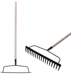 Strend Pro Greblă de grădină, Strend Pro Garden R101, negru, cu 18 dinți, cap din oțel, coadă din lemn, lățime de lucru 44 cm, coadă 165 cm Grebla