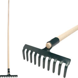 Strend Pro Greblă de grădină, Strend Pro Garden, negru, cu 10 dinți, cap din oțel, coadă din lemn, lățime de lucru 24, 5 cm, coadă 160 cm Grebla