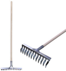 Strend Pro Greblă de grădină, Strend Pro Garden R108A. WH, argintie, cu 12 dinți, cap din oțel, coadă din lemn, lățime de lucru 33 cm, coadă 160 cm, aerator pentru gazon Grebla