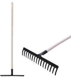 Strend Pro Greblă de grădină, Strend Pro Premium, R-606, negru, cu 16 dinți, cap din oțel, coadă din lemn, lățime de lucru 45, 5 cm, coadă 148, 5 cm Grebla