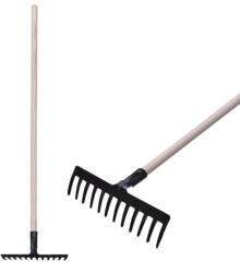 Strend Pro Greblă de grădină, Strend Pro Premium R-606, neagră, 12 dinți, cap din oțel, coadă din lemn, lățime de lucru 34 cm, coadă 154 cm Grebla
