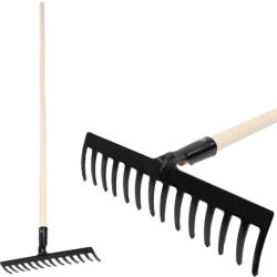 Strend Pro Greblă de grădină, Strend Pro Premium R-606, negru, cu 14 dinți, cap din oțel, coadă din lemn, lățime de lucru 40 cm, coadă 148 cm Grebla