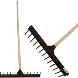 Strend Pro Greblă de grădină, Strend Pro Garden, neagră, cu 13 dinți, cap din plastic, coadă din lemn, lățime de lucru 46 cm, coadă 161, 5 cm Grebla