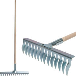 Strend Pro Greblă de grădină, Strend Pro Garden R108A. WH, argintiu, 14 dinți, cap din oțel, coadă din lemn, lățime de lucru 38 cm, coadă 167 cm, scarificator pentru gazon Grebla