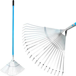 AQUACRAFT Greblă pentru frunze, greblă, Aquacraft 380352, argintiu/albastru/negru, 22 dinți, cap din oțel, coadă din aluminiu, lățime de lucru 46 cm, coadă 158 cm Grebla