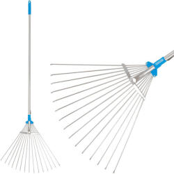 AQUACRAFT Greblă pentru frunze, greblă, Aquacraft 380310 Premium, argintiu/albastru, cu 15 dinți, cap din oțel, coadă din aluminiu, lățime de lucru 30-50 cm, coadă de 152 cm, lățime reglabilă Grebla
