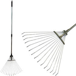 Strend Pro Greblă pentru frunze, greblă, Strend Pro Garden R120, negru/gri, 15 dinți, cap din oțel, coadă metalică, lățime de lucru 19-45 cm, coadă 78-158 cm, lățime reglabilă, coadă telescopică Grebla