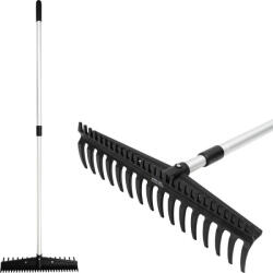 Strend Pro Grebla de grădină, Strend Pro Premium S891-AL, negru/argintiu, 16 dinți, cap din plastic, coadă din aluminiu, lățime de lucru 44, 5 cm, cu două fețe, cu muchie de nivelare, coadă telescopică Grebla
