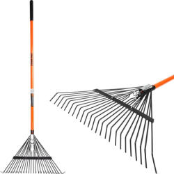 Strend Pro Greblă pentru frunze, greblă, Strend Pro Garden, negru/portocaliu, 24 dinți, cap din oțel, coadă din fibră de sticlă, lățime de lucru 58 cm, coadă 120 cm Grebla