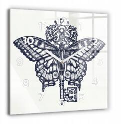 Foto Üveg falióra Pillangó és kulcs - boho stílus 60x60 cm (010010500080100272026)