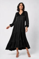 SHOPIKA Rochie lunga din satin cu vascoza, croi amplu cu volane - neagra Talie unica