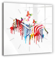 Foto Üveg Falióra Modern enteriőrökbe Színes zebra 60x60 cm (010010500080100270870)
