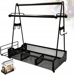  Fűszertartó Állvány Grill Kemping 4 Rekeszes Fém Fekete 38CM (Koszyk do grillowania)