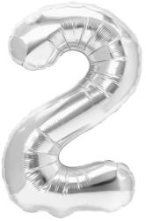 Flippy Balon din Folie Metalizata, Flippy, Figurina Cifra, Tema Aniversare 80 cm, Ambalaj Individual, Pai inclus, Umflare cu Aer sau Heliu, Argintiu, Cifra 2 (130588)