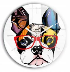 Foto Üveg falióra francia bulldog mintával, szemüveggel fi60 cm (010010500050100271450)