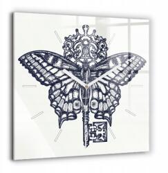  Üveg falióra irodába Pillangó és kulcs grafikával - boho stílus 60x60 cm (010010500080100270355)