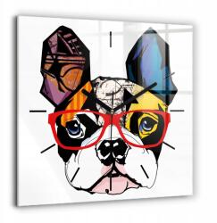  Négyzet alakú üveg falióra Modern francia bulldog szemüveggel 60x60 cm (010010500080200267980)