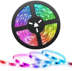 Techstar Kit banda LED RGB Smart WiFi Techstar®, SMD 5050, 5m, DC 5V, USB, Control Vocal, Compatibila cu Alexa Amazon si Google Home, Negru (SKU2893)