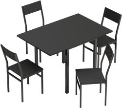 HomCom Set Masă și Scaune Dining 5 Piese Extensibil cu MDF și Metal, 80-120 cm, 4 Scaune Stivuibile, Negru | Aosom Romania (83A-553V00BK)
