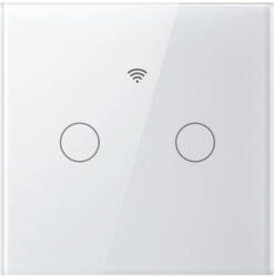 Gosund Intrerupator inteligent cu touch Gosund SW12, 10A, Wi-Fi, control vocal, temporizator, fara nul, 2 canale, sticla securizata, Aplicatie mobila, compatibil Amazon Alexa/Google Assistant, alb (SW12)