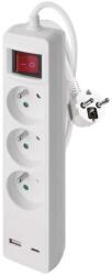 EMOS Cablu prelungitor 2 m / 3 prize / cu întrerupător / alb / 1×USB-A + 1×USB-C / 1, 5 mm2 - tonerdepot - 96,85 RON