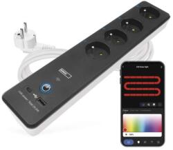 EMOS Cablu prelungitor GoSmart 2 m / 4 prize / cu oprire / cu USB / alb-negru / PVC / 1, 5 mm2