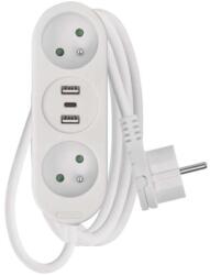 EMOS Cablu prelungitor 2 m / 2 prize + 2×USB A + 1×USB C / alb / PVC / 1 mm2