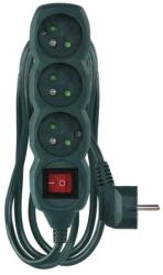 EMOS Cablu prelungitor 2 m / 3 prize / cu întrerupător / verde / PVC / 1 mm2