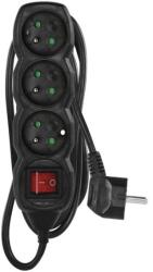 EMOS Cablu prelungitor 2 m / 3 prize / cu întrerupător / negru / PVC / 1 mm2