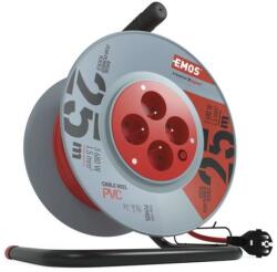EMOS Cablu prelungitor pe tambur 25 m / 4 prize / roșu / PVC / 230 V / 1, 5 mm2