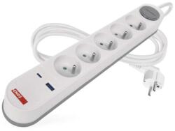 EMOS Cablu prelungitor 3 m / 5 prize / cu întrerupător / alb-gri / 1×USB-A + 1×USB-C / 1, 5 mm2