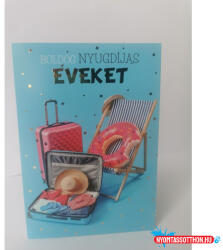  Képeslap MAR Boldog nyugdíjas éveket Férfi (bőrönd és napozószék) LOC107 (BAR_076952005)