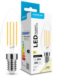 Modee LED Izzó Filament Gyertya C35 5, 9W E14 360° 4000K (806lm) dimmelhető, 320°, CRI>80, természetes fehér, IP20 (ML-CF4000K5,9WE14D)