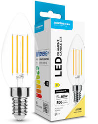 Modee LED Izzó Filament Gyertya C35 5, 9W E14 360° 2700K (806lm) dimmelhető, 320°, CRI>80, meleg fehér, IP20 (ML-CF2700K5,9WE14D)