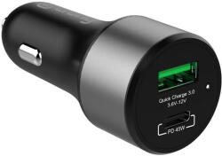 Crong Încărcător Auto Power 63W - USB-C PD 45W + încărcător auto USB QC 3.0 18W (negru) (CRG-PWRC-USBC63-BLK)