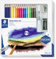 STAEDTLER Akvarell ceruza készlet, ecsettel, radírral, hegyezővel, grafitceruzával, STAEDTLER® "146 10C", 12 különböző szín (61 14610C)