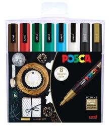 uni Dekormarker készlet, 0, 9-1, 3 mm, UNI "Posca PC-3M Holiday", 8 különböző szín (2UPC3MH8C)