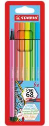 STABILO Filctoll készlet, 1 mm, STABILO "Pen 68", 6 neon szín (6806-1) - csillag