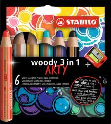 STABILO Színes ceruza készlet, kerek, vastag, STABILO "Woody ARTY 3 in 1", 6 különböző szín (8806-1-20)