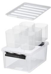 SMARTSTORE Műanyag tárolódoboz, fekete fogantyúkkal, 6 rekeszes, SMARTSTORE "Classic 15", átlátszó (3507790) - csillag