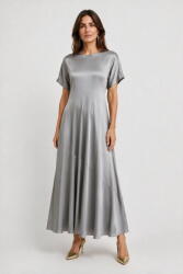 SHOPIKA Rochie lunga din satin cu matase si vascoza, croi amplu si design fluid, argintie Talie unica