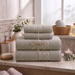 Ralex Pucioasa Set 4 prosoape baie 70x140 cm si 50x90 cm Bumbac 100%, Greek Border 500 grame/mp, Bej Cappuccino (24.S-bej) Prosop