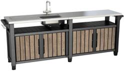 Keter 263921 Decocoat Unity Chef műanyag kerti grill asztal 415L - kőrisfa