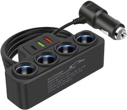 Dafity Trade SRL Adaptor Bricheta Auto DAFITYÂŽ, Splitter cu 4 x Soclu, 1 x TYPE-C, Incarcare Rapida 2 x USB, Design Compact (A22)