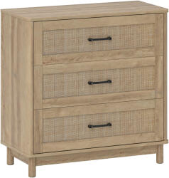 HOMCOM Comodă 3 Sertare din Ratan, Mobilier de Depozitare, Picioare din Lemn Masiv, Stil Boem, 76x35x76cm, Stejar | Aosom Romania (83D-049V00AK) Comoda