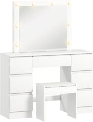 HOMCOM Masă de Machiaj cu Oglindă, 8 Lumini LED, Scaun și 7 Sertare Alb | Aosom Romania (831-879V90WT)