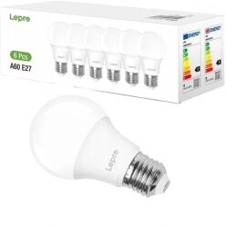 Lepro 100090-DW-EU-6 LED-izzó, E27, A60, 8, 5 W (60 W), 806 lm, 6500 K (hideg fehér), 180°, 6 darabos csomag (100090-DW-EU-6)